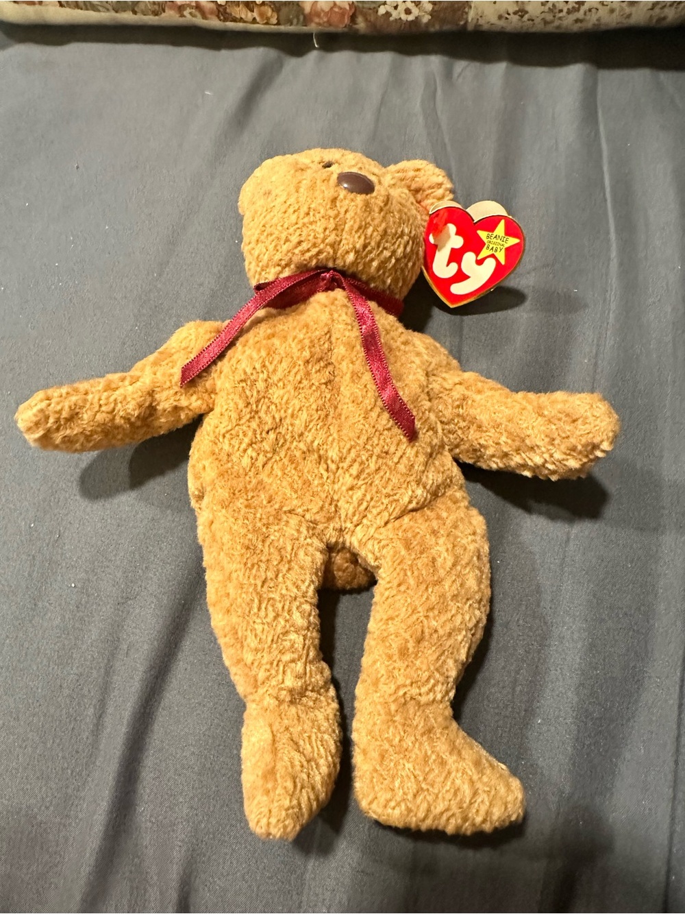 Ty Curly Beanie Baby Brown Teddy Bear Plush Toy - Brown